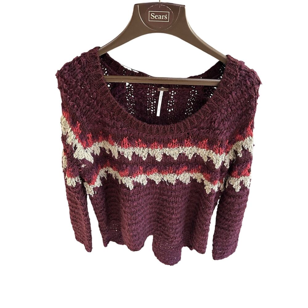 Free People Boho Crochet Cozy Big Oversized Knit Sweater Size Small S Hi Lo